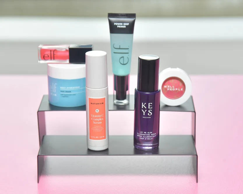 E.l.f. Beauty products arranged for Gen Z consumers, showcasing viral makeup and skincare items